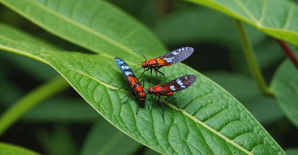 Various insects on leaves showcasing ecosystem diversity