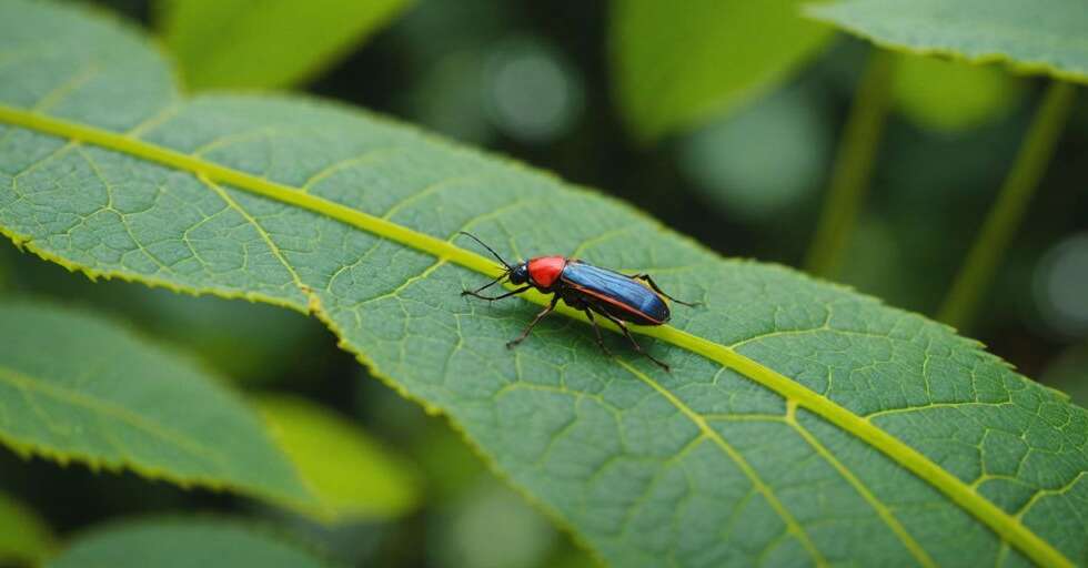 Different insects on a green leaf background.