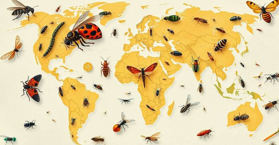 Illustratie van invasieve insectensoorten op wereldkaart.